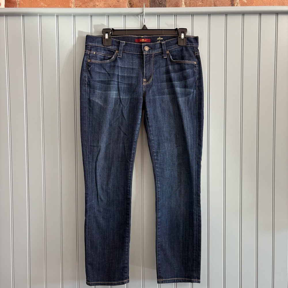 7Fam Dark Wash Straight Leg Jeans Size 28